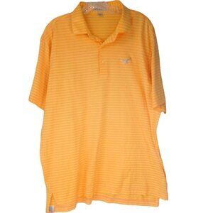 Peter Millar Mens SZ L Yellow Orange Striped Polo Short Sleeve Shirt Golf Preppy